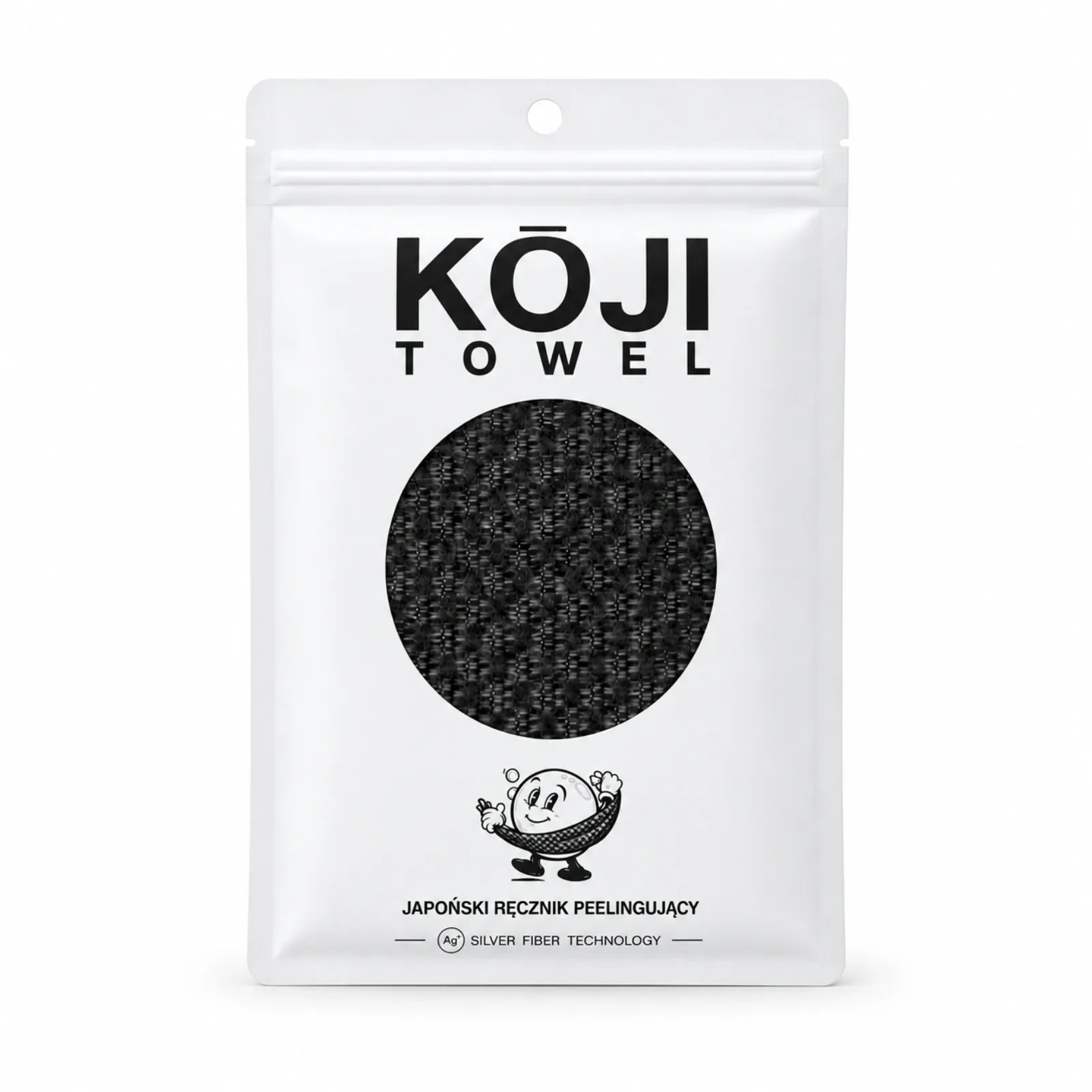 Czarny ręcznik peelingujący Kōji Towel z opakowaniem