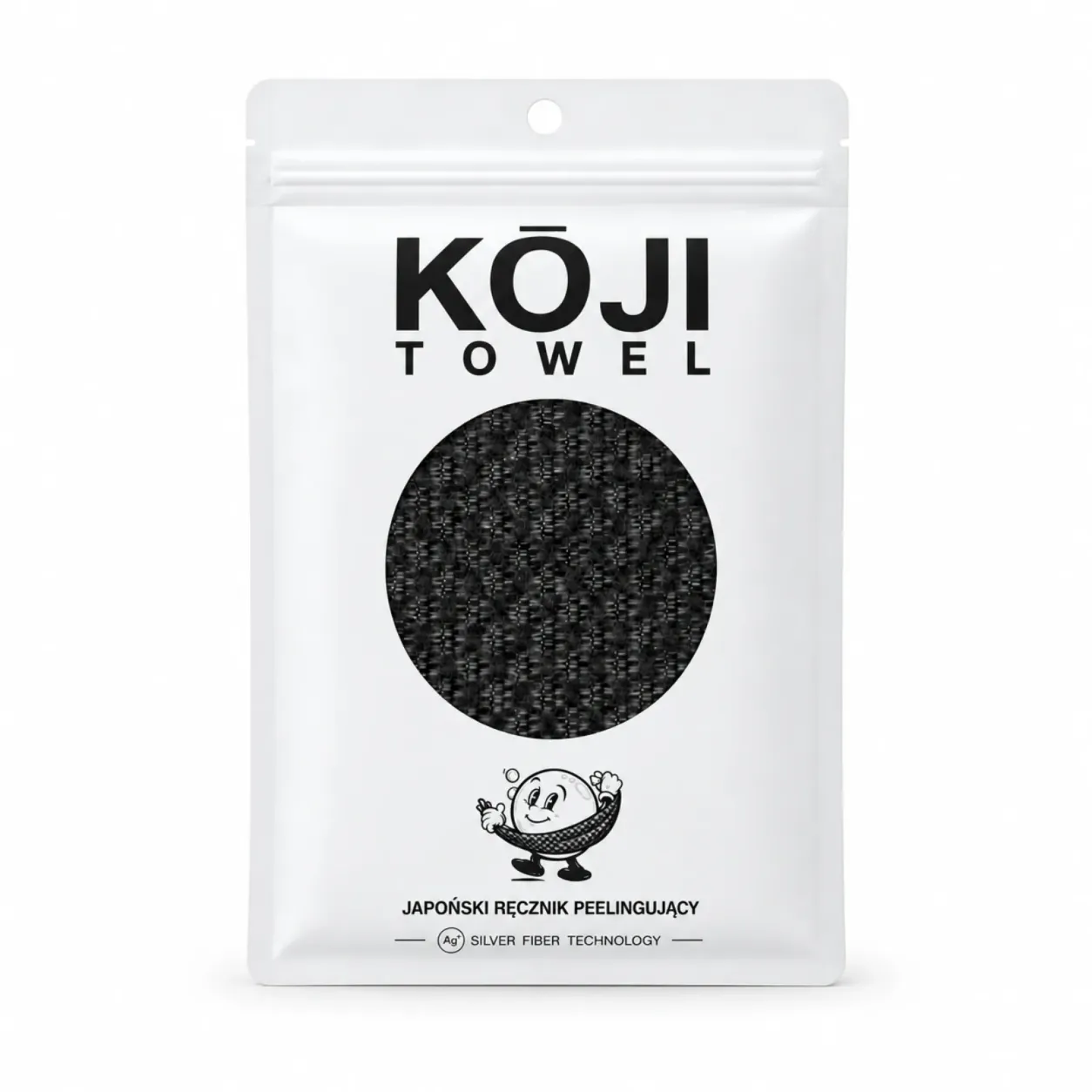 Czarny ręcznik peelingujący Kōji Towel z opakowaniem